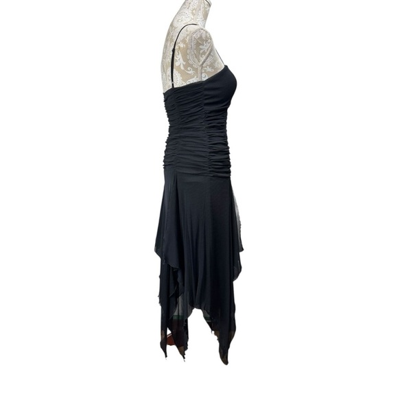 Vintage Y2K Caché Size 8 Black Ruched Handkerchief Hem Midi Dress Whimsigoth - Picture 2 of 6